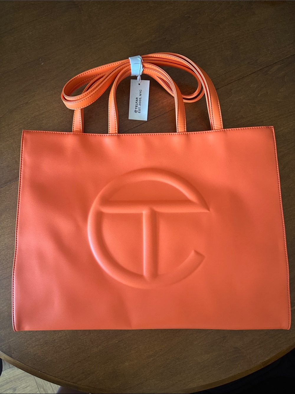 Authentic Telfar Vegan Leather Shopping Bag - Orange (Vibrant Neon)